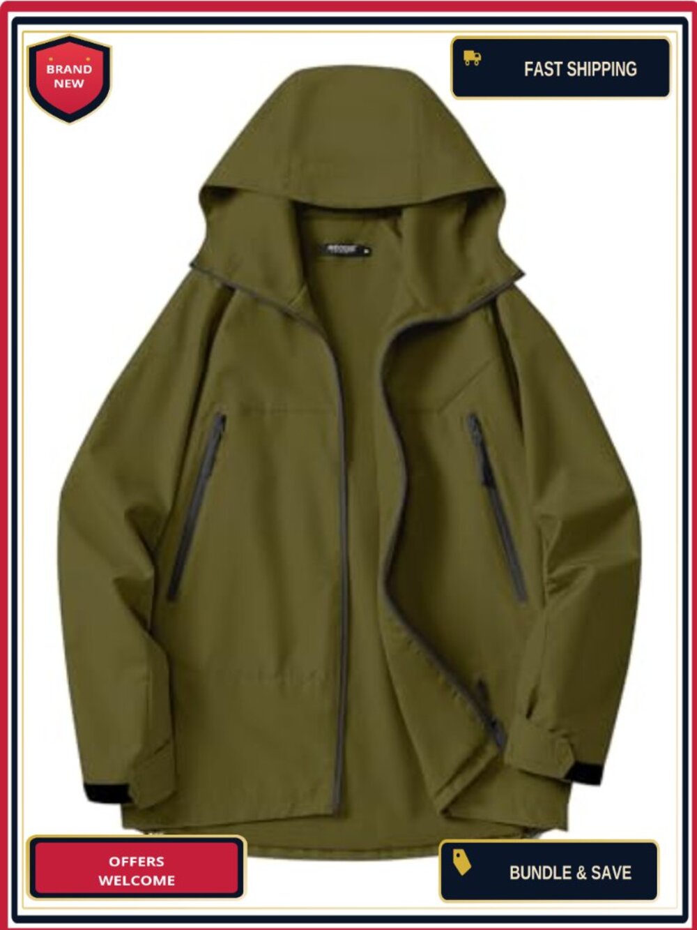 Waterproof Rain Jacket Hooded Lightweight Windbreaker